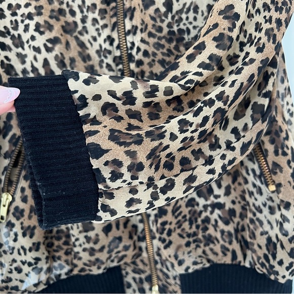 See You Monday Brown and Black Leopard Print Sheer Bomber Jacket XS S - Picture 4 of 7